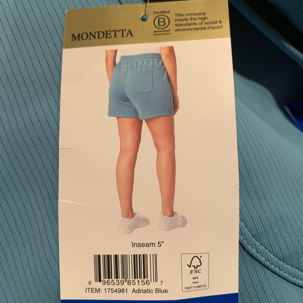 New Mondetta Women's Soft Ribbed Active Shorts, Adriatic Blue, Size L - Picture 4 of 9